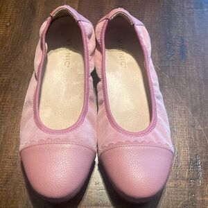 Vionic Pink Flats with Elastic Trim and Suede-like Finish